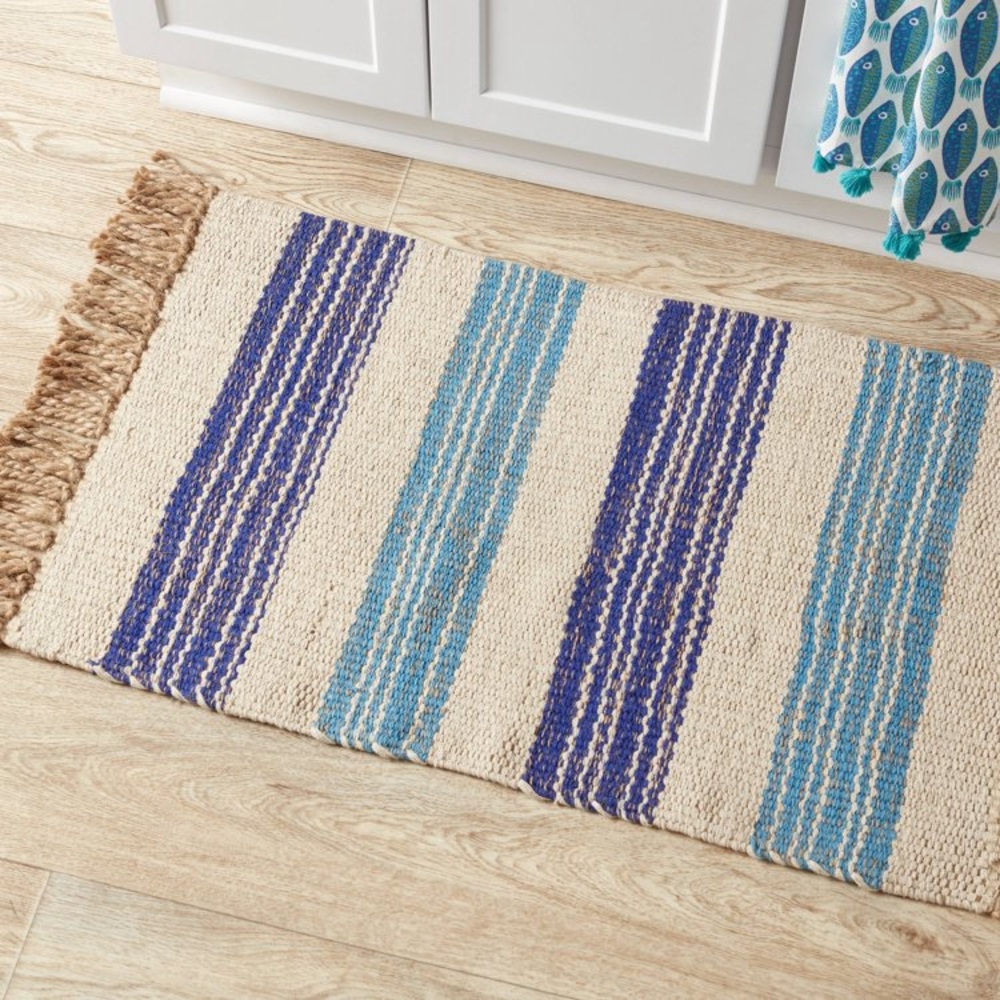 34" x 20" Jute Striped Woven Rug Blue - Opalhouse